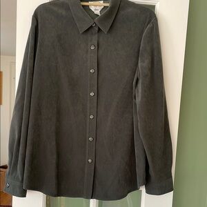 Talbots Dark Green Stretch Button-Up Shirt, Feels like Suede